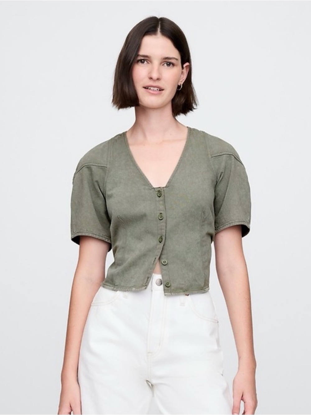 GAP denim barrel sleeve crop top